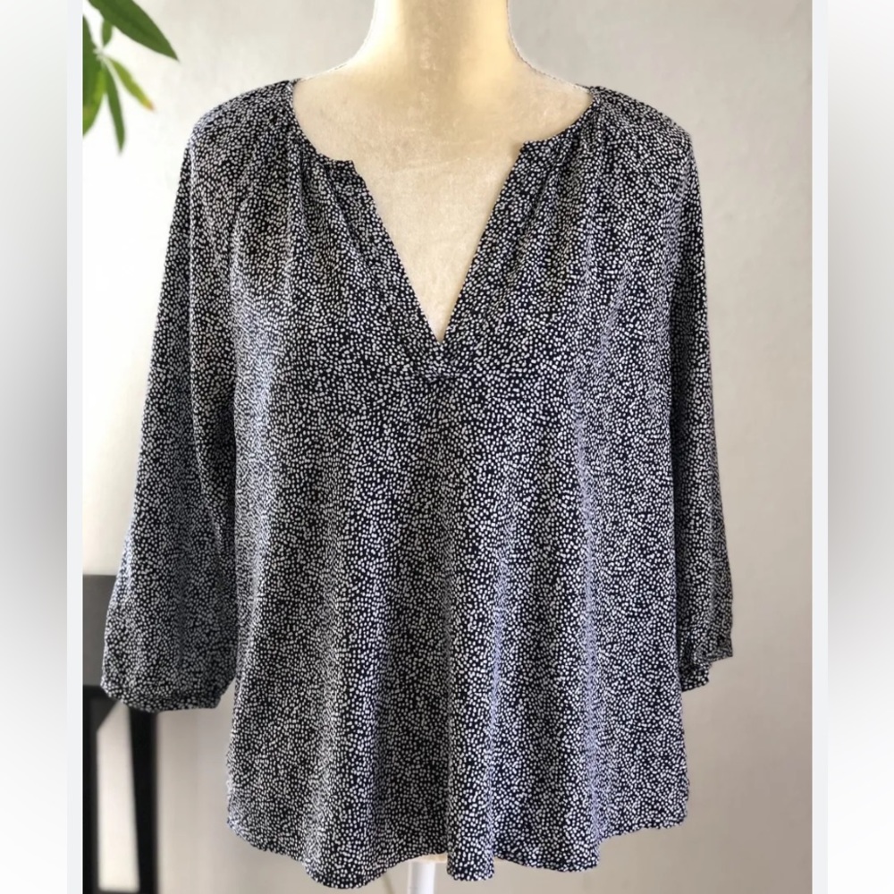 Joie Addie B black ivory scattered polka dot full sleeve  silk blouse Sx XS EUC